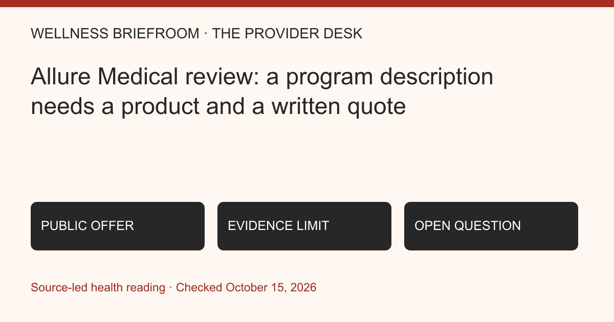 Editorial source-reading diagram separating an advertised offer, evidence and unresolved questions.