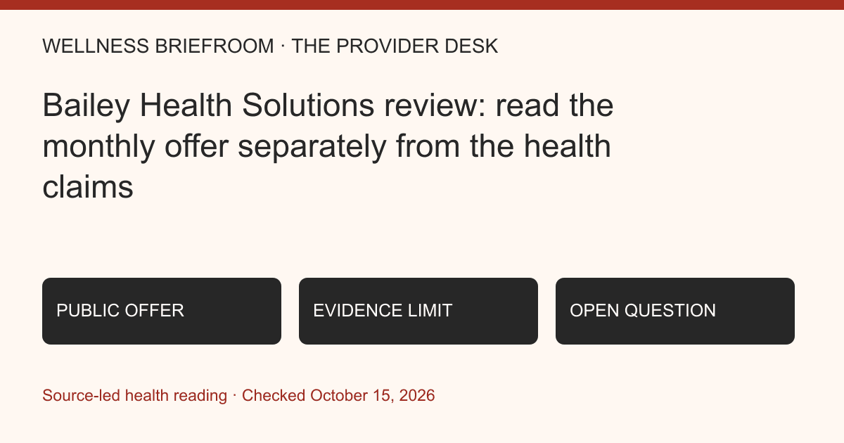 Editorial source-reading diagram separating an advertised offer, evidence and unresolved questions.